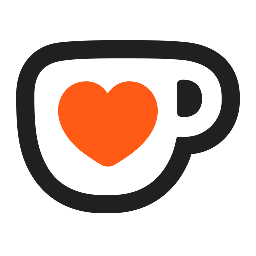 Icon of coffee mug with an orange heart